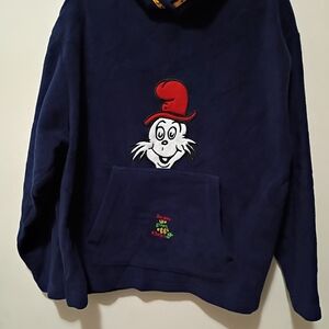Dr. Seuss Blue Hoodie with Red Cat in the Hat Design